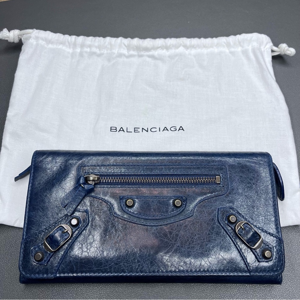 📌SOLD📌Balenciaga Navy Blue Leather Wallet With Dustbag - Picture 9 of 16
